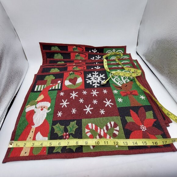 Tapestry Christmas Placemats Multi-colored Santa Reindeer Set Of 6 READ - Picture 3 of 6